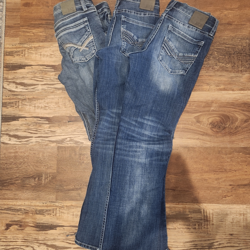 3 Pair - BKE Blue Boot Cut Jeans with Distressed Details